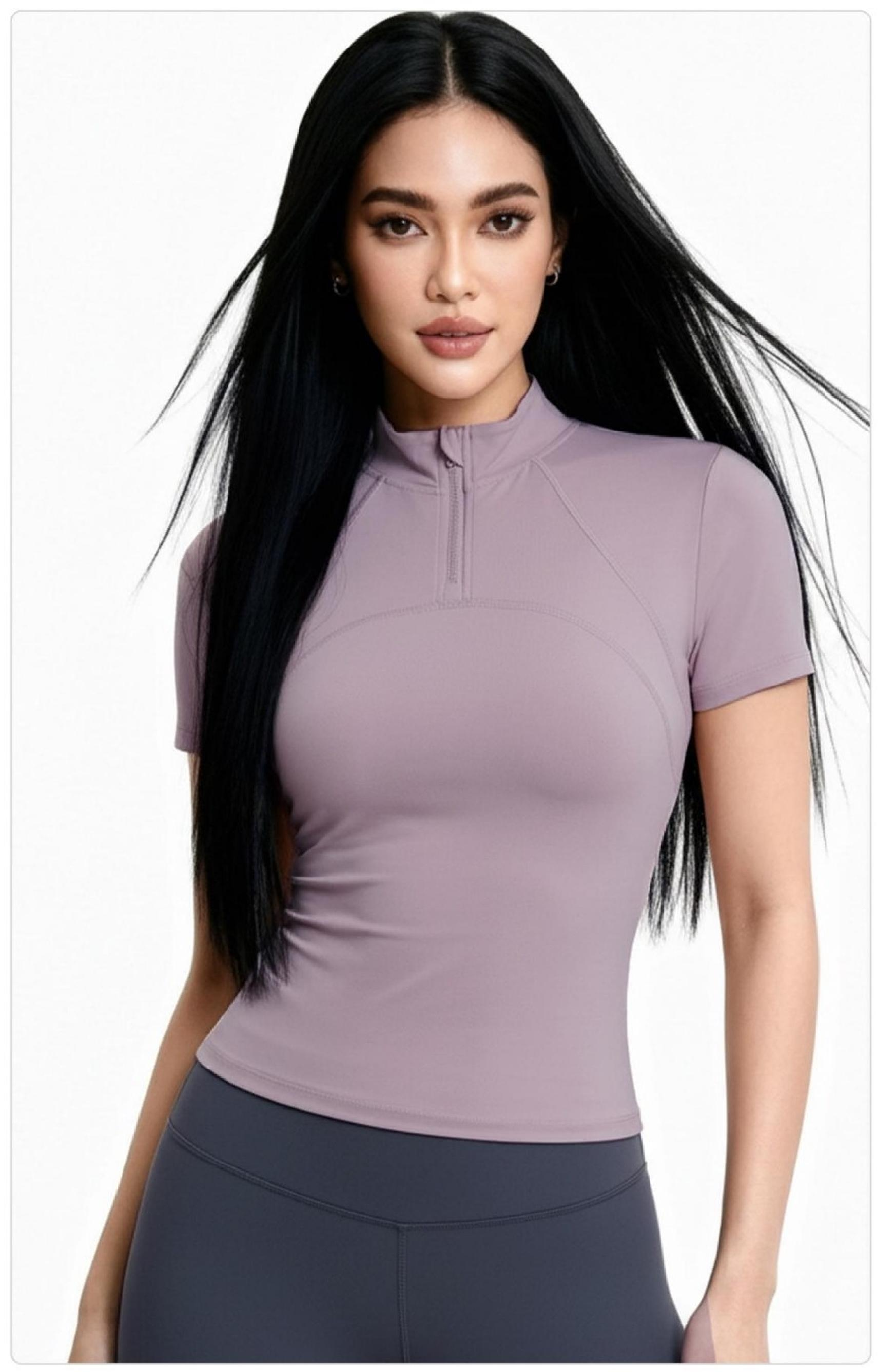 Peach Half-Zip Short-Sleeve T-Shirt