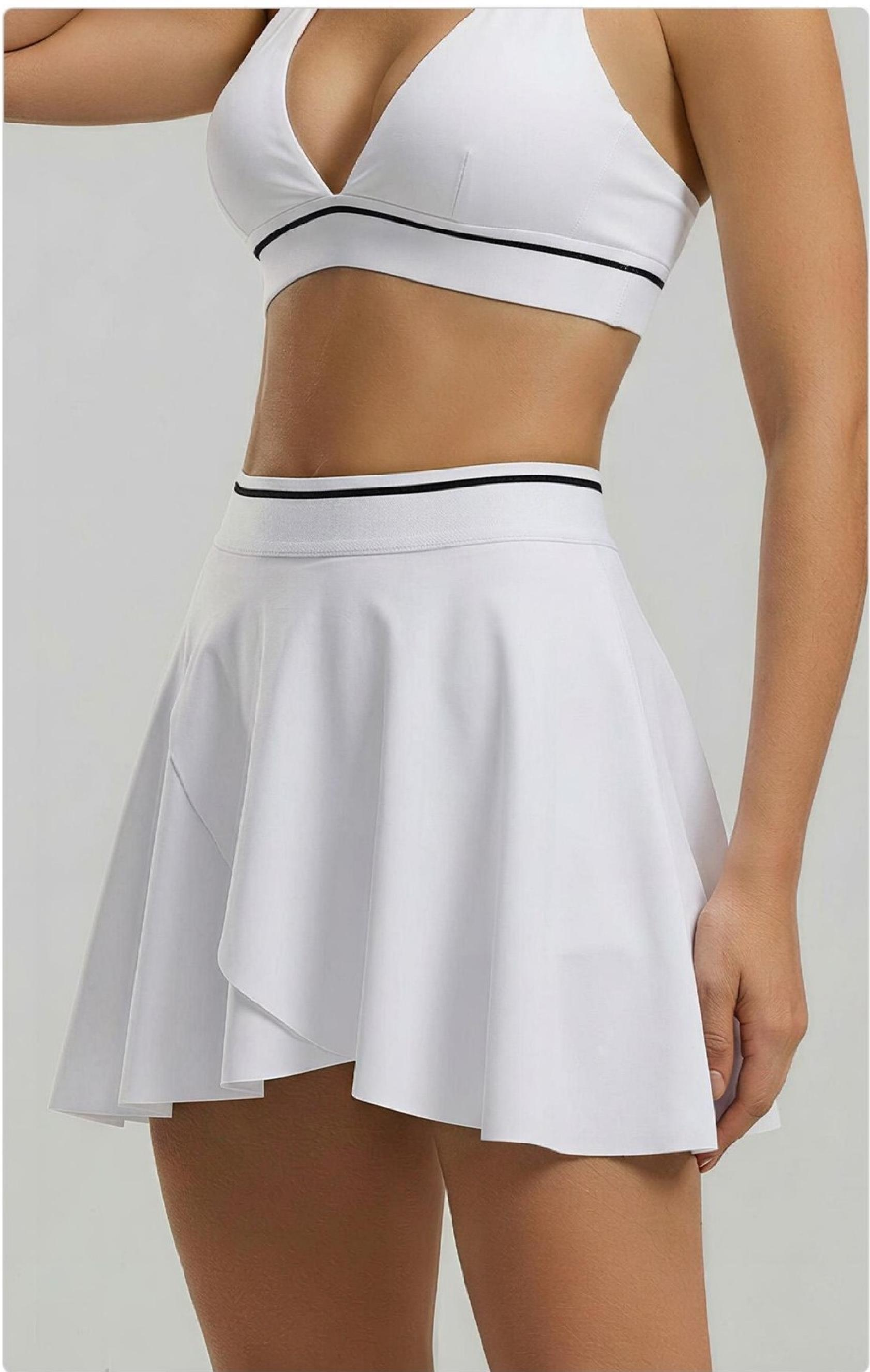 Peach-colored overlapping short skirt