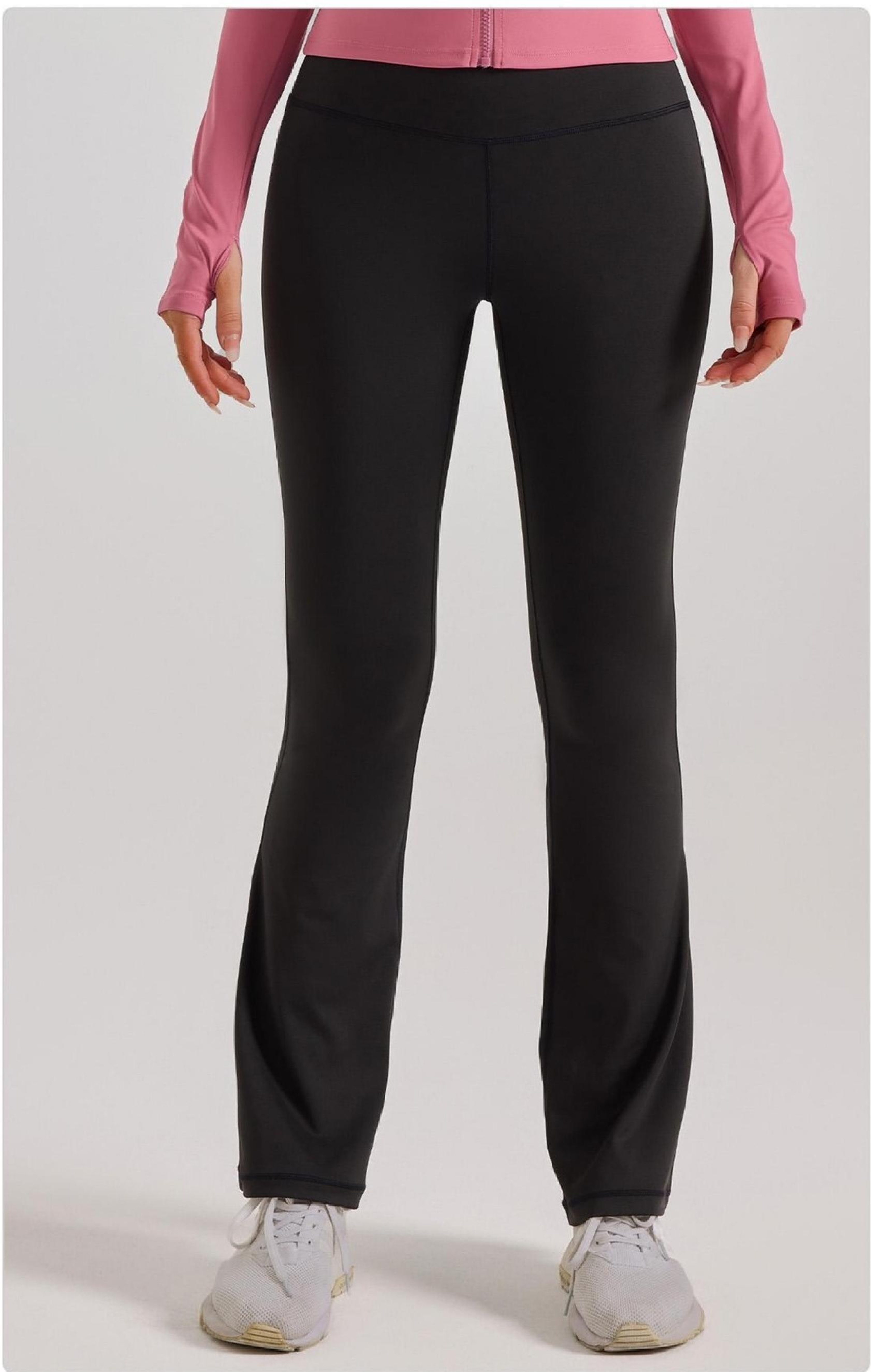 Peach-colored flared pants